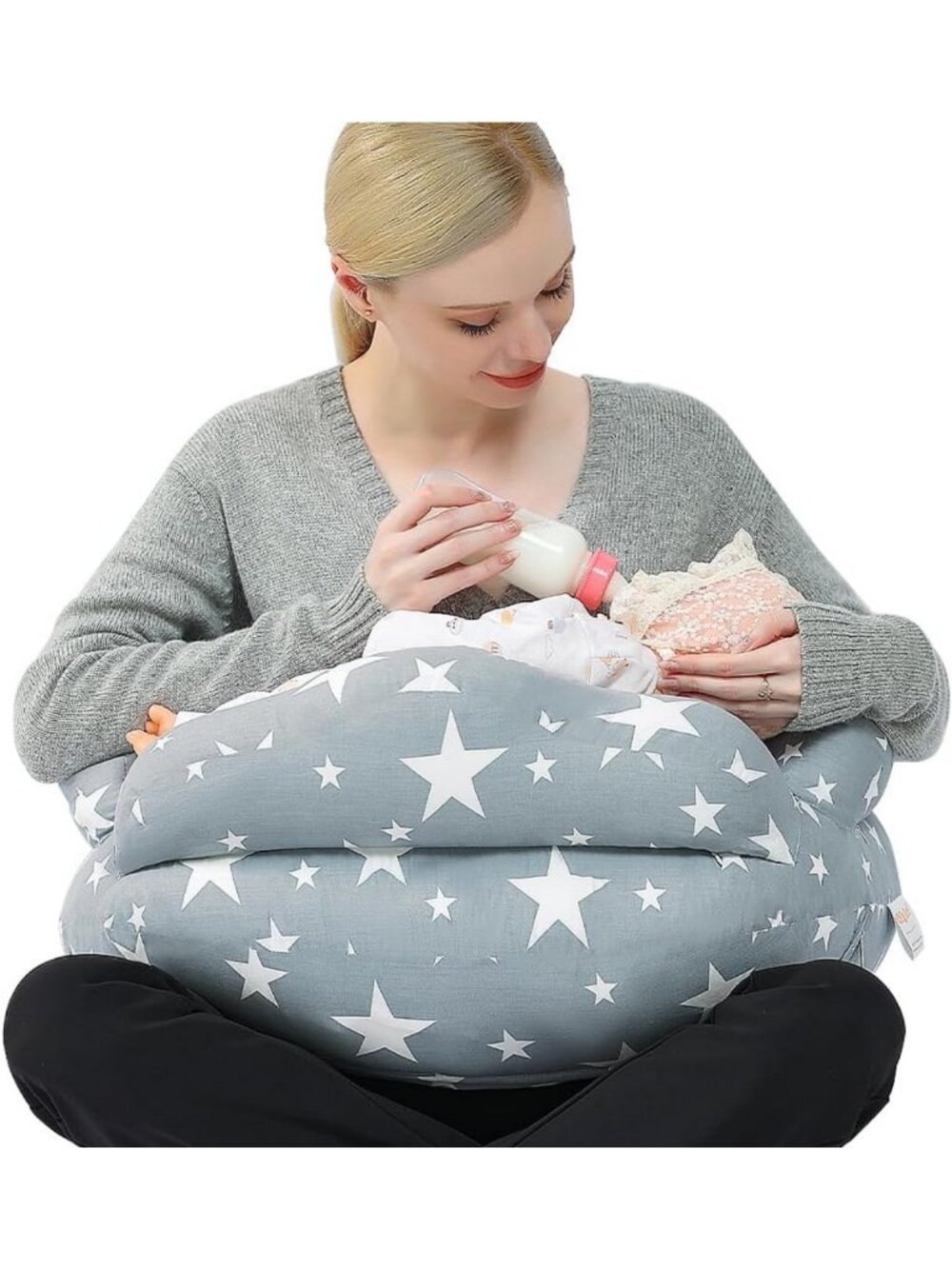 Adjustable Nursing Pillow for Breastfeeding & Bottle Feeding, Removable Cover